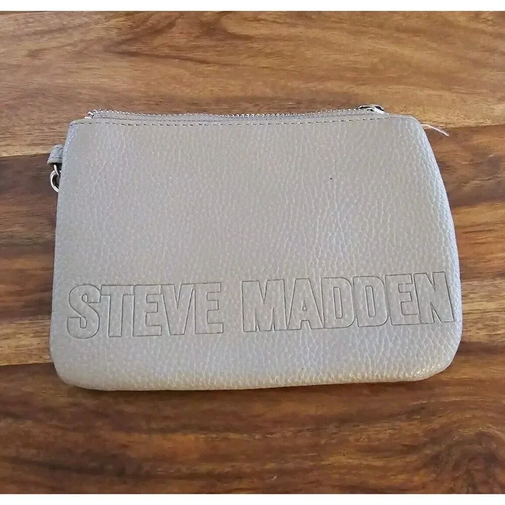 Steve Madden Wallet Wristlet Coin Purse Gray Faux Leather